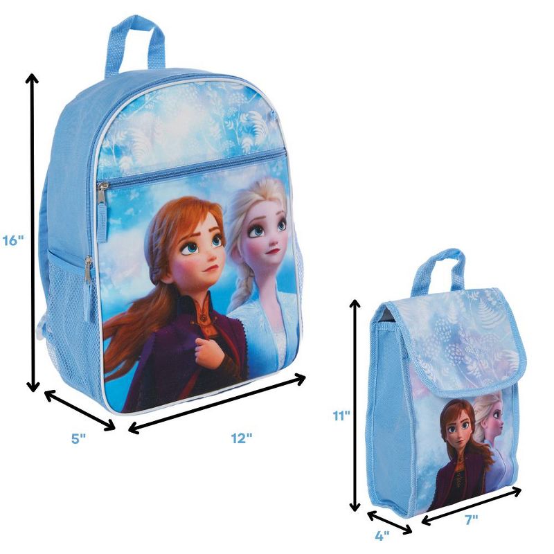 Disney Frozen Backpack Set for Girls, 16 inch with Lunch Bag and Water Bottle, Blue, 3 of 10