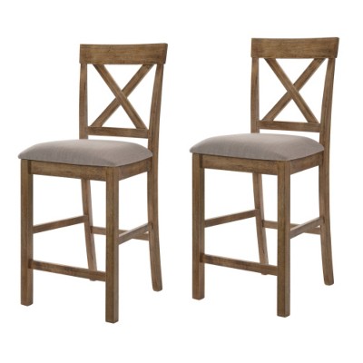 Brown Weathered Oak Cross Back Counter Stools Set of 2