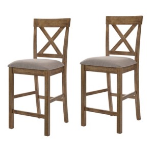 Brown Weathered Oak Cross Back Counter Stools Set of 2 - 1 of 4