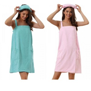 INSPIRE CHIC Women's 2 Pcs Sleeveless Towel Wrap Robe with Strap for Shower - 1 of 4