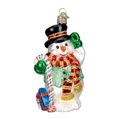 Old World Christmas Candy Cane Snowman - 1 Glass Ornament 4.25 Inches -  Ornament Snowman - 24068 - Glass - White