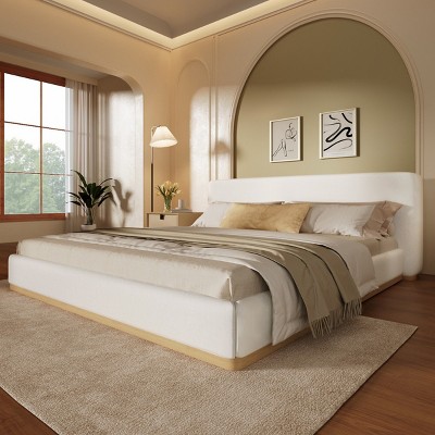 Platform Bed with Upholstered Headboard, Modern Bed with Velvet Wrapped for Bedroom-Baofuwish