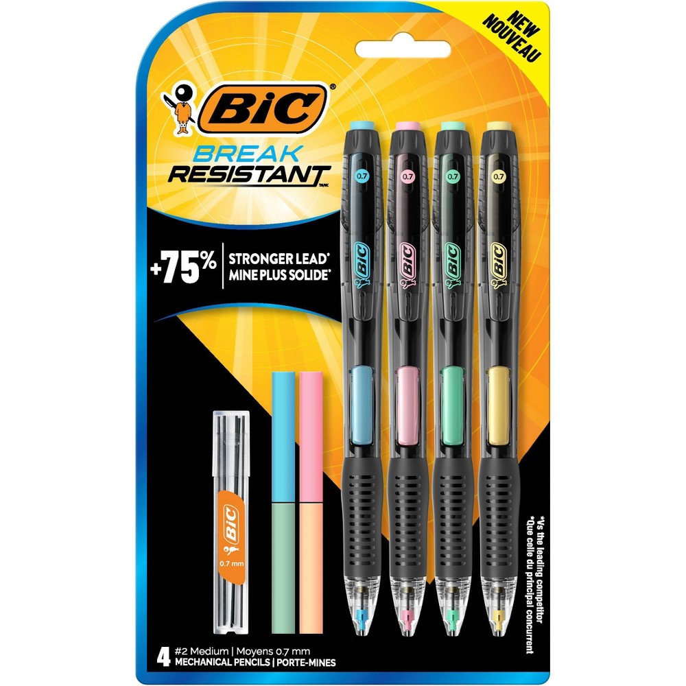 BiC 4ct Break-Resistant Mechanical Pencil Velocity Premium: 0.7mm No. 2 Multicolor Pencils, Plastic, Ages 5+