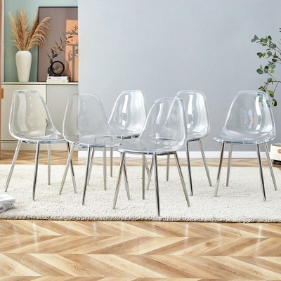 ALEXOUN Clear Dining Chairs Set of 6, Modern Transparent Dining Chairs with Silver Plated Metal Legs, for Dining Room, Bedroom,Living Room