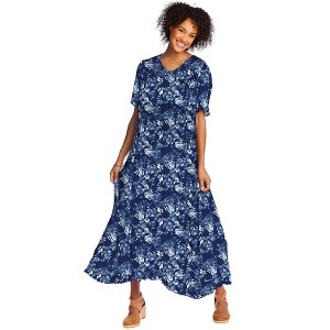 Woman Within Plus Size Petite Short-Sleeve Crinkle Dress - 1 of 4