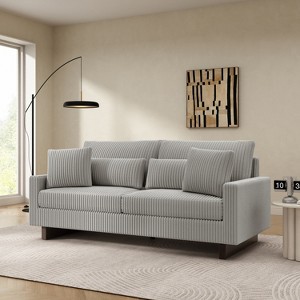 80.3" Corduroy Loveseat Sofa with Four Pillows, Upholstered Sofa Couch - ModernLuxe - 1 of 4