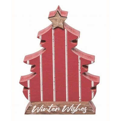 Transpac Wood Multicolor Christmas Ticking Stripe Tree Decor