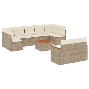 vidaXL 9 Piece Patio Sofa Set with Cushions Beige Poly Rattan - Beige With Table - 1 of 4