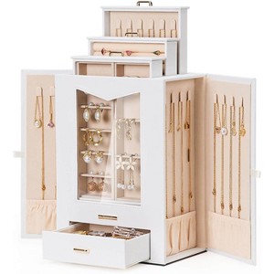 Jewelry Organizer with Transparent Window Necklace Hooks Jewelry Box for Necklaces Rings Earrings Bracelets - 1 of 4