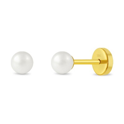 Girls' Freshwater Cultured Pearl Push Back 18k Gold Earrings - In Season Jewelry