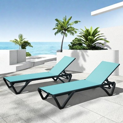 FURNIinspire Patio Chaise Lounges 2PCS Outdoor Chair with Adjustable Backrest, Poolside Beach Yard Balcony Sunbath Chair, Green, 64.41"*26.69"*35.43"