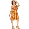 LA LEELA Women's House Daily Routine Evening Wear Boho Halter Smocked Mini Swing Dress Tube Top Strapless Dresses for Women One Size Red, Leaf - 2 of 4