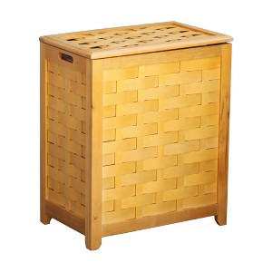 Oceanstar Natural Finished Rectangular Veneer Laundry Wood Hamper with Interior Bag - 1 of 4