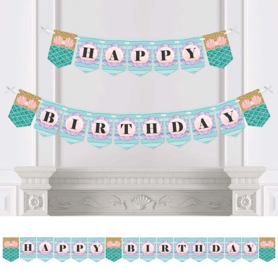 Big Dot of Happiness Let's Be Mermaids - Birthday Party Bunting Banner - Mermaid Party Decorations - Happy Birthday