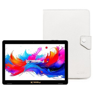 LINSAY® 10.1" Octa Core  256GB Storage Android 15 Tablet Dual Camera Android with White Leather Case - 1 of 4