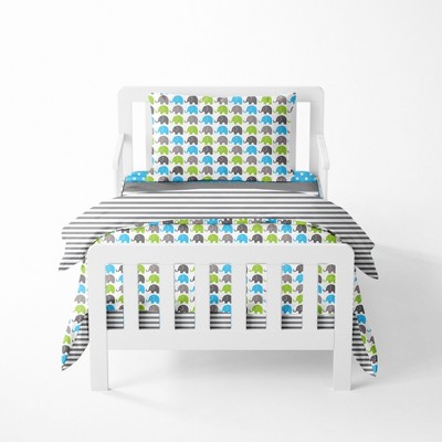 Bacati - Elephants Aqua/Lime/Gray 4 pc Toddler Bedding Set