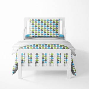 Bacati - Elephants Aqua/Lime/Gray 4 pc Toddler Bedding Set - 1 of 4