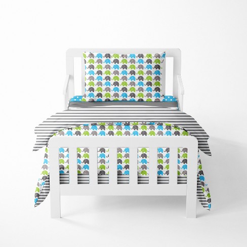 Bacati - Elephants Aqua/Lime/Gray 4 pc Toddler Bedding Set - image 1 of 4