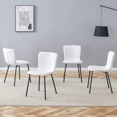 Set Of 4 Modern Dining Chairs,Linen Upholstered Dining Chairs With Metal Frame,Armless Kitchen Chair for Dining Room Home-Coolbibila