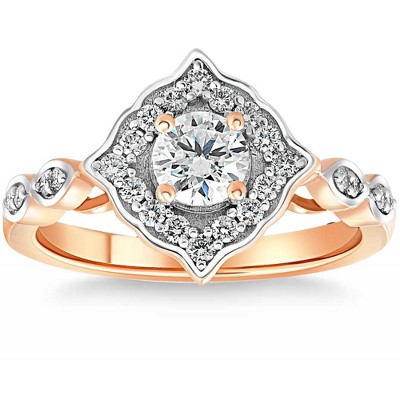Pompeii3 3/4Ct Round Moissanite & Lab Created Diamond Engagement in Ring Rose or White Gold