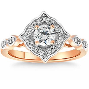 Pompeii3 3/4Ct Round Moissanite & Lab Created Diamond Engagement in Ring Rose or White Gold - 1 of 4