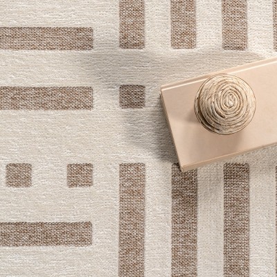 Mina Beige and Brown Geometric Reversible Washable Area Rug