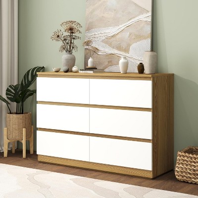 6 Drawer Double Dresser, Wide Chest Antique White Chest of Drawers, Wood Drawer Organizer for Bedroom, Living Room, Hallway, Entryway