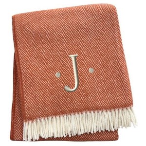 HomeRoots 55" X 70" Terra Cotta And White Herringbone Cotton Blend J Throw Blanket with Tassels And Embroidery - 1 of 4