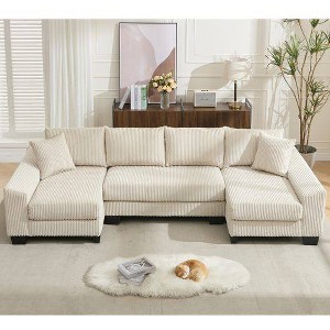 GDFStudio Elvar 114" Modern 4-Seater U-Shaped Corduroy Upholstered Convertible Sleeper Sofa - 1 of 4