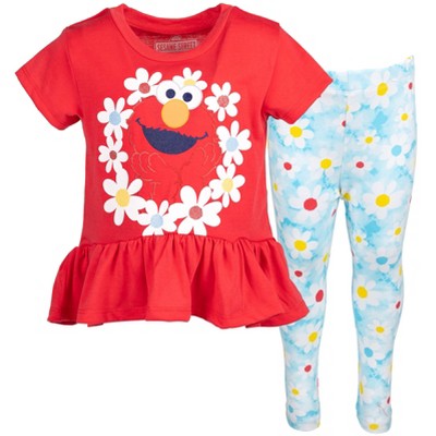 Sesame Street Elmo Toddler Girls T-shirt And Leggings Outfit Set Red ...