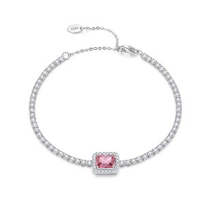 Halo Tennis Chain Bracelet for Women Adjustable Sterling Silver Pink CZ Ginger Lyne Collection - 1 of 4