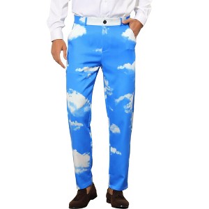 Lars Amadeus Men's Regular Fit Flat Front Colorful Printed Pants - 1 of 4