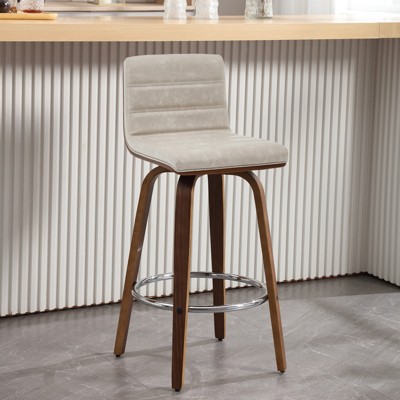 Bekrvio 26"/29" Swivel Bar Stools Set of 1/2/3/4, Faux Leather Upholstered Counter Chairs with Wood Legs, Mid-Century Seating for Kitchen Island