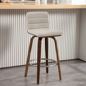 Bekrvio 26"/29" Swivel Bar Stools Set of 1/2/3/4, Faux Leather Upholstered Counter Chairs with Wood Legs, Mid-Century Seating for Kitchen Island - 1 of 4