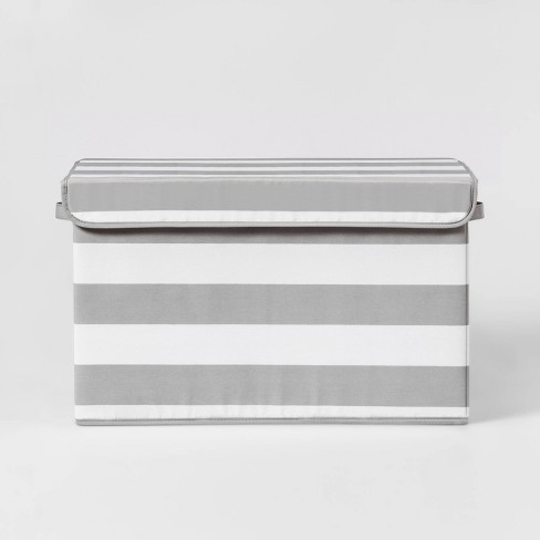 Large Rectangle Kids' Storage Striped Bin Gray - Pillowfort™