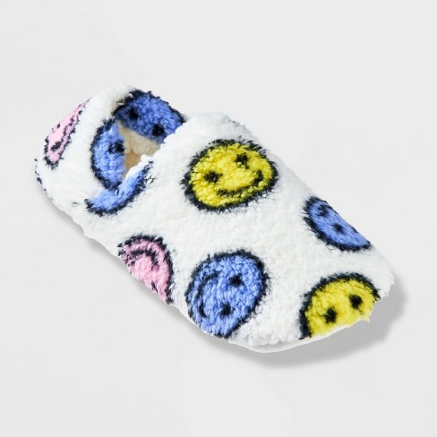 Women's Smiley Print Cozy Fleece High Cut Pull-on Slipper Socks