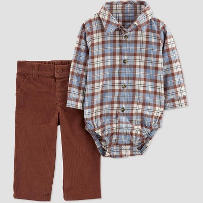 Carter's Just One You® Baby Boys' Plaid Top & Bottom Set - Brown Newborn