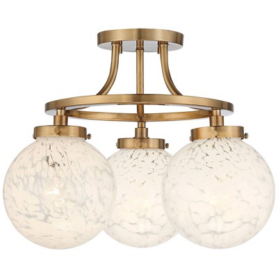 Aged Brass and Art Glass 19" Modern Ceiling Light