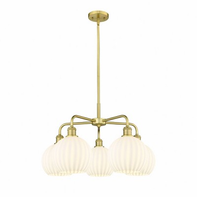 White Venetian - 5 Light Stem Hung Chandelier In Modern Style-15.5 Inches Tall and 26 Inches Wide