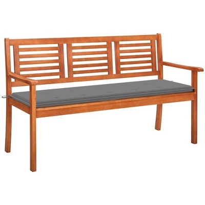 vidaXL 3-Seater Patio Bench with Cushion 59.1" Solid Eucalyptus Wood