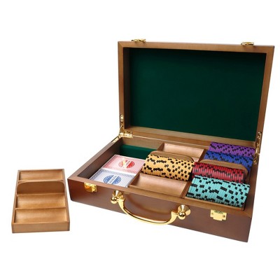 GSE 300pcs Wooden Poker Chip Case, Casino Chip Case with 3 Poker Chip Tray/Holder