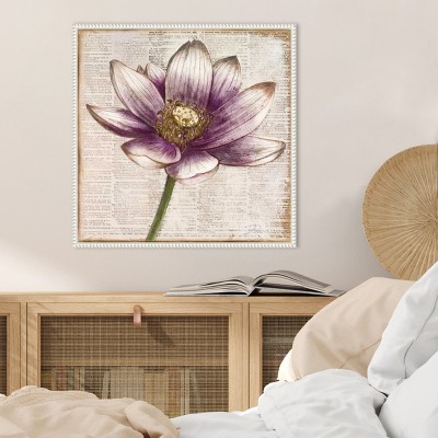 Purple Lotus Flower Beaded Framed Canvas Wall Art