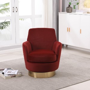 APRILSOUL Velvet Swivel Barrel Chair, Reading Chairs for Bedroom Comfy, Round Barrel Chairs with Gold Stainless Steel Base - 1 of 4