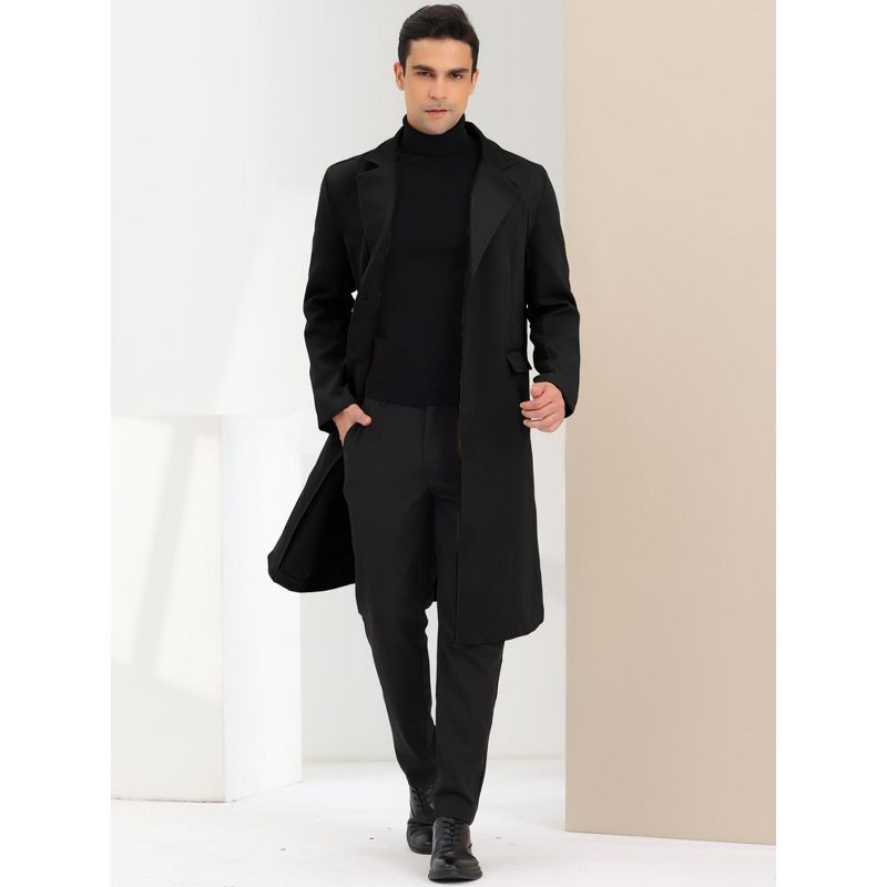Lars Amadeus Men's Winter Single-Breasted Notched Lapel Long Overcoat, 2 of 7