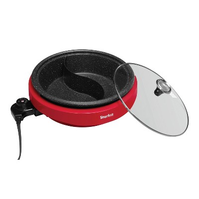 Starfrit Red Dual-Sided Electric Hot Pot with Glass Lid