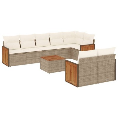 vidaXL Garden Sofa Set Beige PE Rattan Large Modular Garden Sofa Set