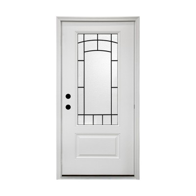 Lirago 36 x 80 Right hand Inswing White Fiberglass Front doors with Brickmould 4-9/16" Vinyl Frame Frosted Glass