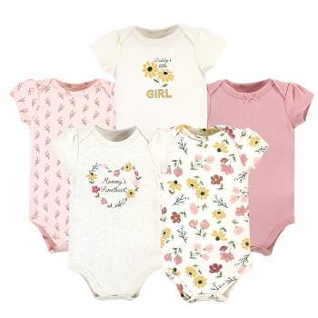 Hudson Baby Infant Girl Cotton Bodysuits, Soft Painted Floral 5-Pack, Preemie