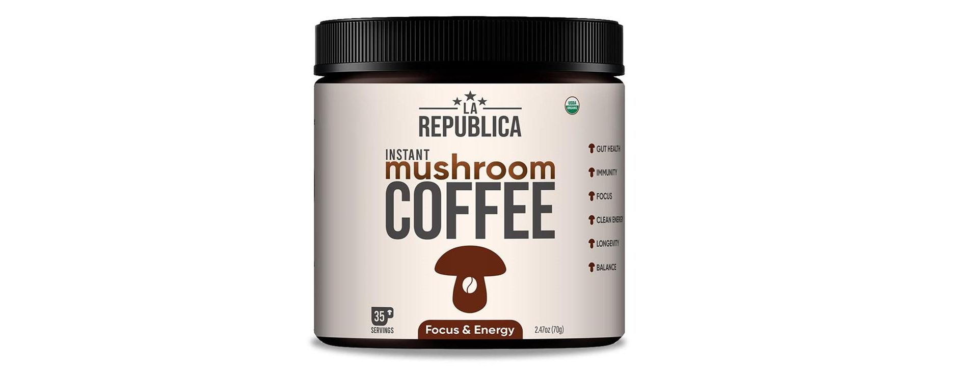 La Republica Bestselling Instant Mushroom Coffee with 7 Superfood Mushrooms, Certified Organic & Fair Trade Arabica Coffee - 35 Servings