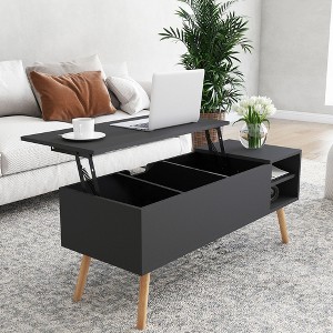 Wood Lift Top Coffee Table with Hidden Storage for Living Room Furniture 43.3", Modern Lift Tabletop Center Tables, Black - 1 of 4